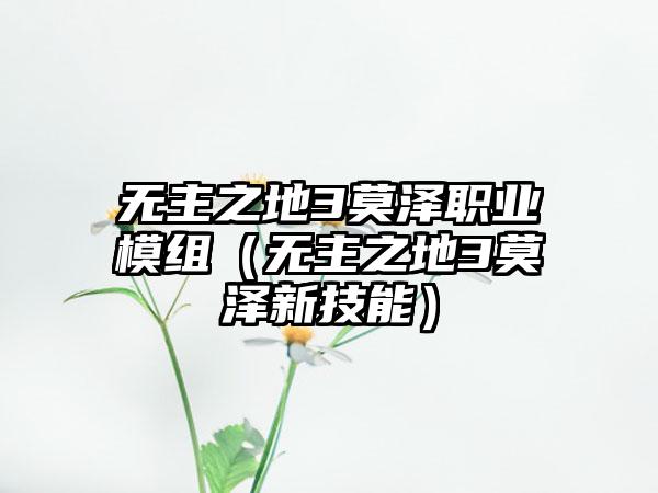 无主之地3莫泽职业模组（无主之地3莫泽新技能）