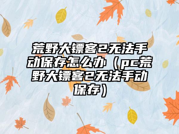 荒野大镖客2无法手动保存怎么办（pc荒野大镖客2无法手动保存）
