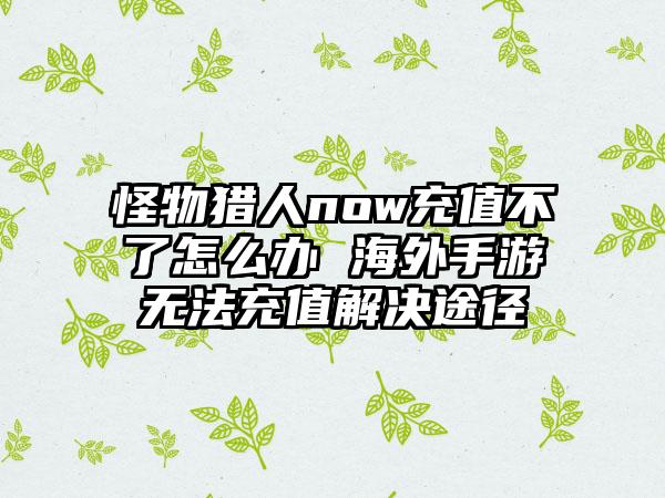 怪物猎人now充值不了怎么办 海外手游无法充值解决途径