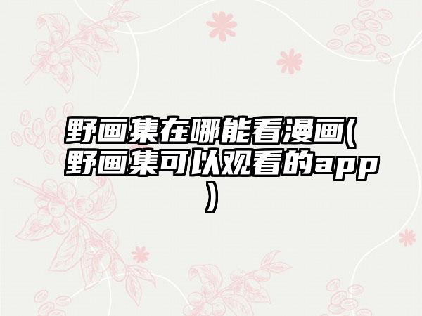 野画集在哪能看漫画(野画集可以观看的app)