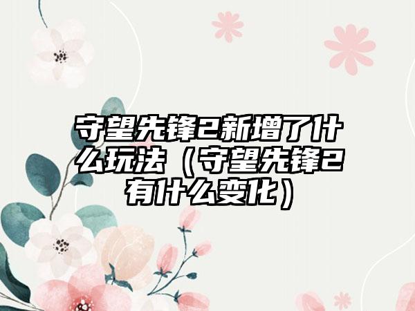 守望先锋2新增了什么玩法（守望先锋2有什么变化）