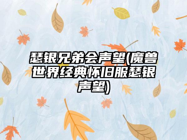 瑟银兄弟会声望(魔兽世界经典怀旧服瑟银声望)