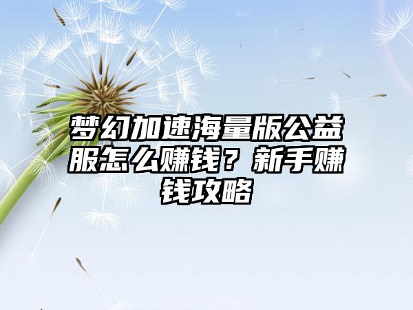 梦幻加速海量版公益服怎么赚钱？新手赚钱攻略