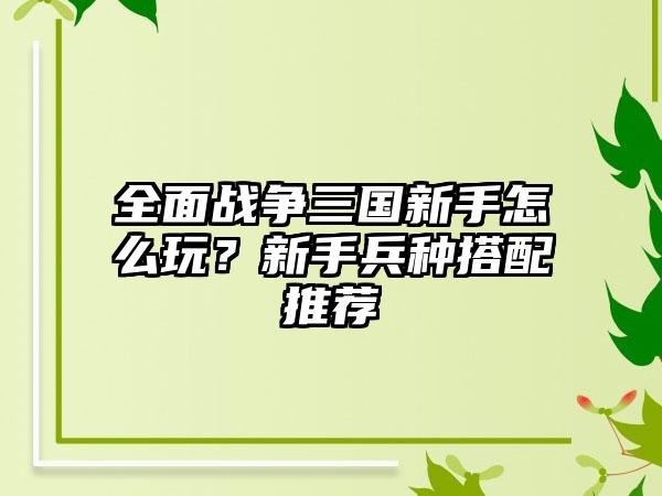 全面战争三国新手怎么玩？新手兵种搭配推荐
