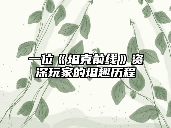 一位《坦克前线》资深玩家的坦趣历程