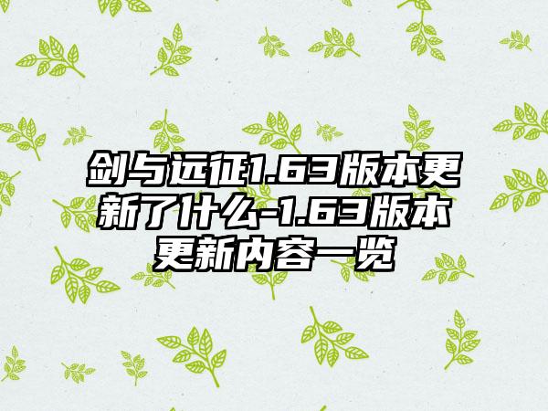 剑与远征1.63版本更新了什么-1.63版本更新内容一览