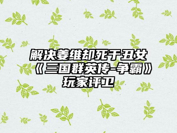 解决姜维却死于丑女《三国群英传-争霸》玩家评卫瓘