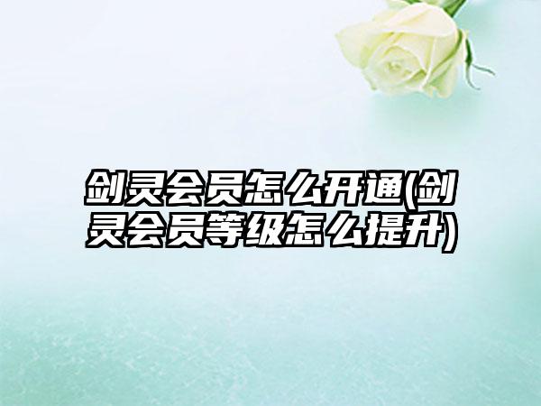剑灵会员怎么开通(剑灵会员等级怎么提升)