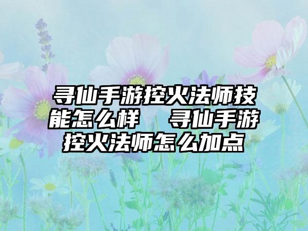 寻仙手游控火法师技能怎么样  寻仙手游控火法师怎么加点