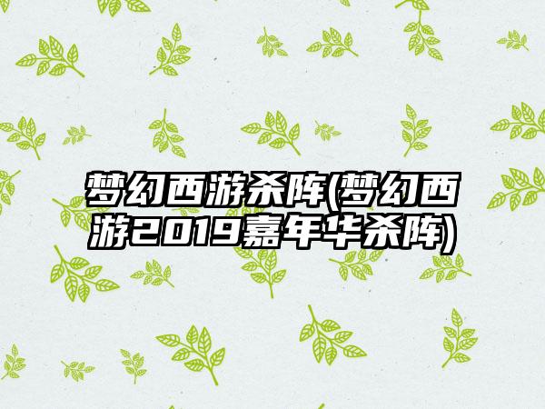 梦幻西游杀阵(梦幻西游2019嘉年华杀阵)