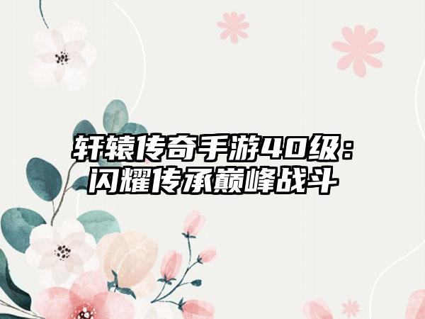 轩辕传奇手游40级：闪耀传承巅峰战斗