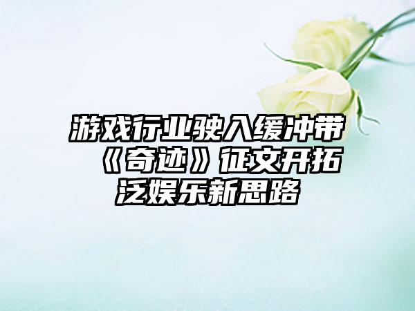 游戏行业驶入缓冲带 《奇迹》征文开拓泛娱乐新思路