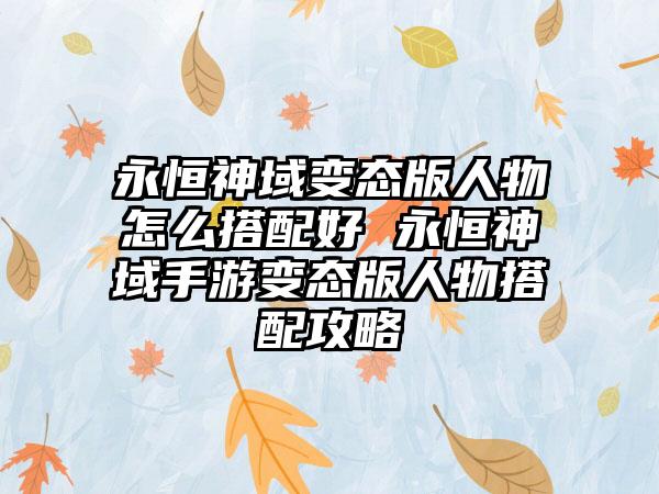 永恒神域变态版人物怎么搭配好 永恒神域手游变态版人物搭配攻略