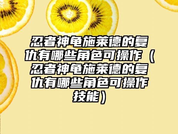 忍者神龟施莱德的复仇有哪些角色可操作（忍者神龟施莱德的复仇有哪些角色可操作技能）