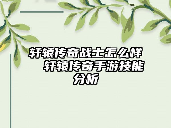 轩辕传奇战士怎么样  轩辕传奇手游技能分析