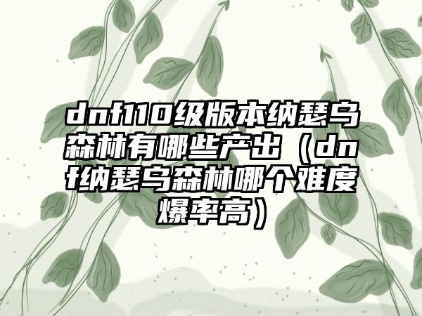 dnf110级版本纳瑟乌森林有哪些产出（dnf纳瑟乌森林哪个难度爆率高）