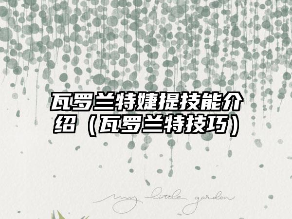 瓦罗兰特婕提技能介绍（瓦罗兰特技巧）