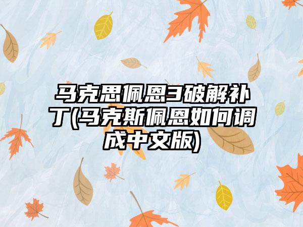 马克思佩恩3破解补丁(马克斯佩恩如何调成中文版)