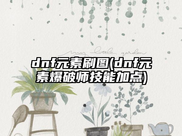 dnf元素刷图(dnf元素爆破师技能加点)