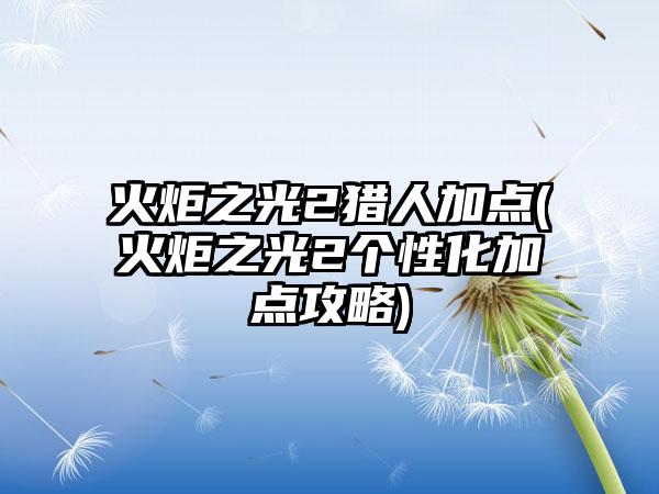 火炬之光2猎人加点(火炬之光2个性化加点攻略)