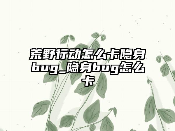 荒野行动怎么卡隐身bug_隐身bug怎么卡