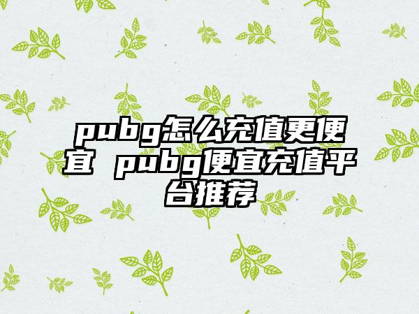 pubg怎么充值更便宜 pubg便宜充值平台推荐