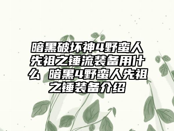 暗黑破坏神4野蛮人先祖之锤流装备用什么 暗黑4野蛮人先祖之锤装备介绍