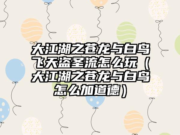 大江湖之苍龙与白鸟飞天盗圣流怎么玩（大江湖之苍龙与白鸟怎么加道德）