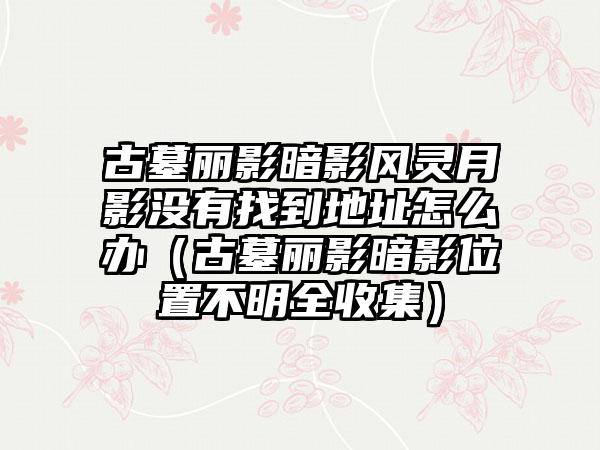 古墓丽影暗影风灵月影没有找到地址怎么办（古墓丽影暗影位置不明全收集）