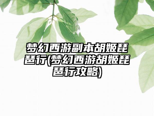 梦幻西游副本胡姬琵琶行(梦幻西游胡姬琵琶行攻略)