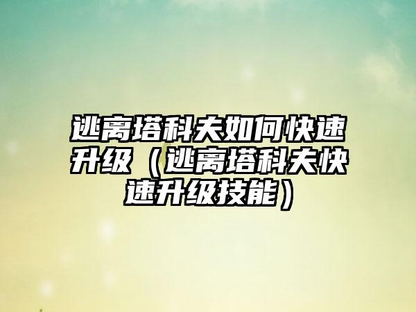 逃离塔科夫如何快速升级（逃离塔科夫快速升级技能）