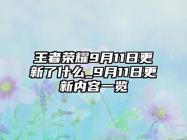 王者荣耀9月11日更新了什么_9月11日更新内容一览