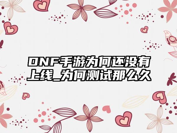 DNF手游为何还没有上线_为何测试那么久