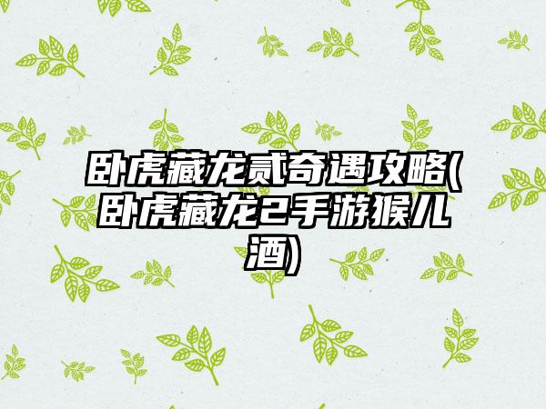 卧虎藏龙贰奇遇攻略(卧虎藏龙2手游猴儿酒)