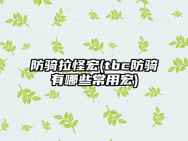 防骑拉怪宏(tbc防骑有哪些常用宏)