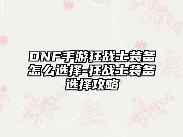 DNF手游狂战士装备怎么选择-狂战士装备选择攻略