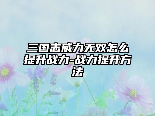 三国志威力无双怎么提升战力-战力提升方法