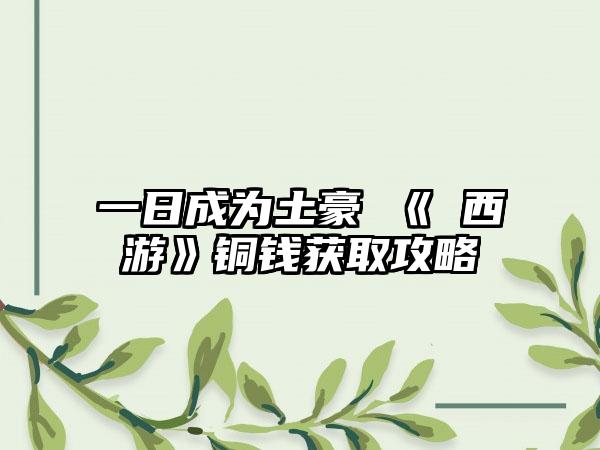 一日成为土豪 《囧西游》铜钱获取攻略