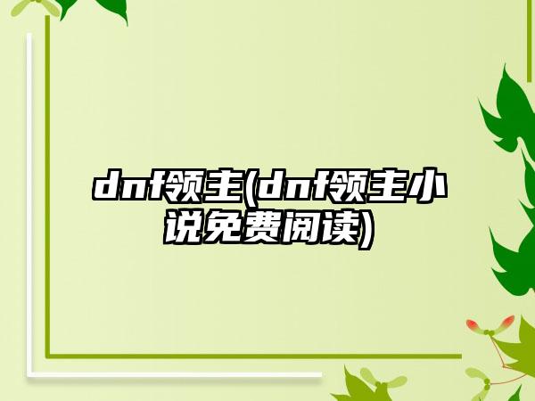 dnf领主(dnf领主小说免费阅读)