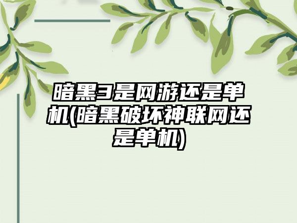 暗黑3是网游还是单机(暗黑破坏神联网还是单机)