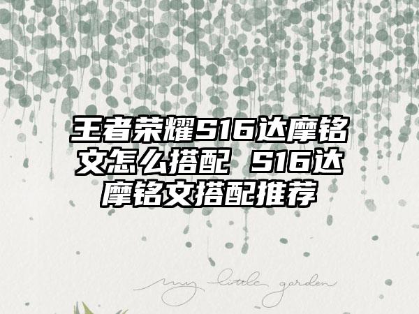 王者荣耀S16达摩铭文怎么搭配 S16达摩铭文搭配推荐