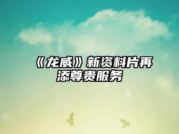 《龙威》新资料片再添尊贵服务