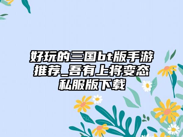 好玩的三国bt版手游推荐_吾有上将变态私服版下载