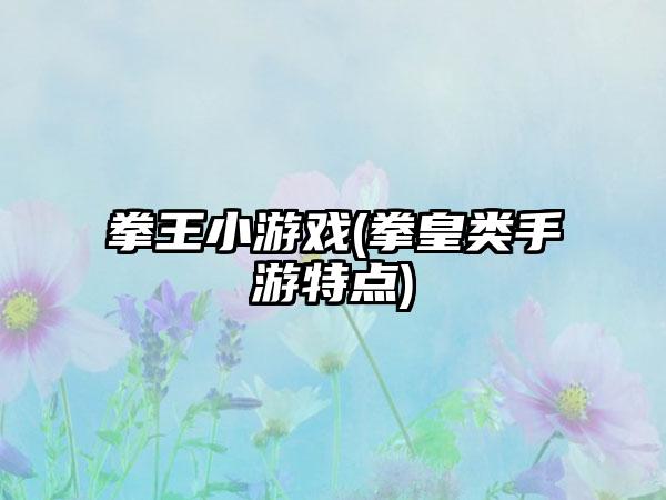 拳王小游戏(拳皇类手游特点)