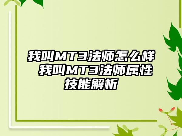 我叫MT3法师怎么样 我叫MT3法师属性技能解析