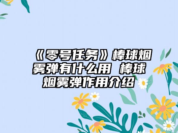 《零号任务》棒球烟雾弹有什么用 棒球烟雾弹作用介绍