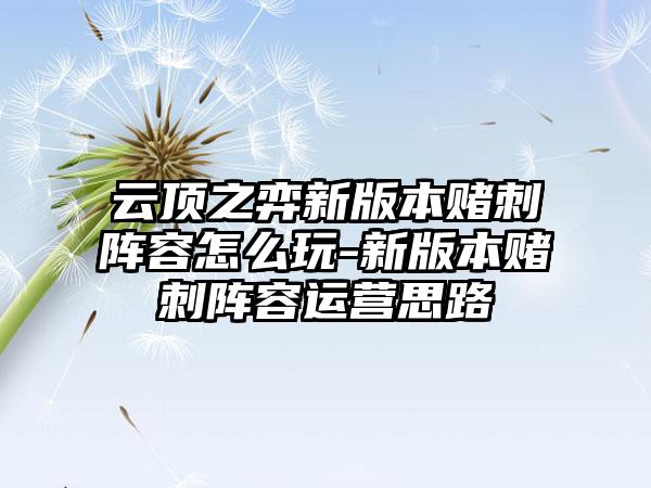 云顶之弈新版本赌刺阵容怎么玩-新版本赌刺阵容运营思路