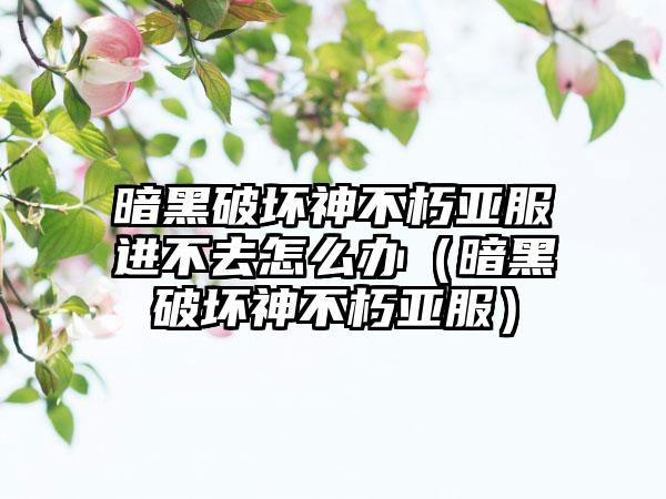 暗黑破坏神不朽亚服进不去怎么办（暗黑破坏神不朽亚服）