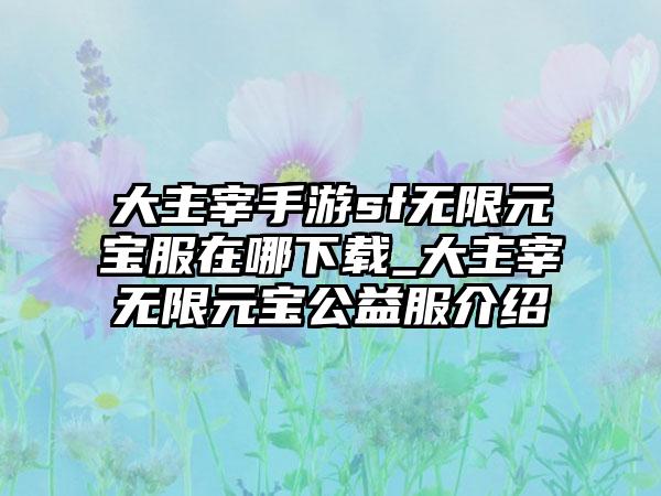 大主宰手游sf无限元宝服在哪下载_大主宰无限元宝公益服介绍