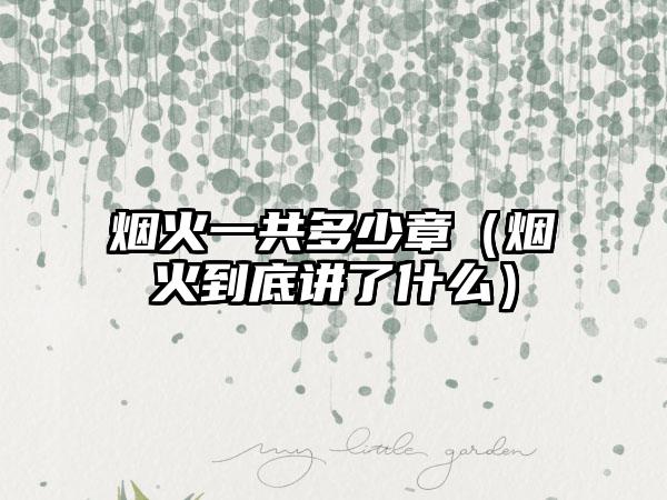 烟火一共多少章（烟火到底讲了什么）